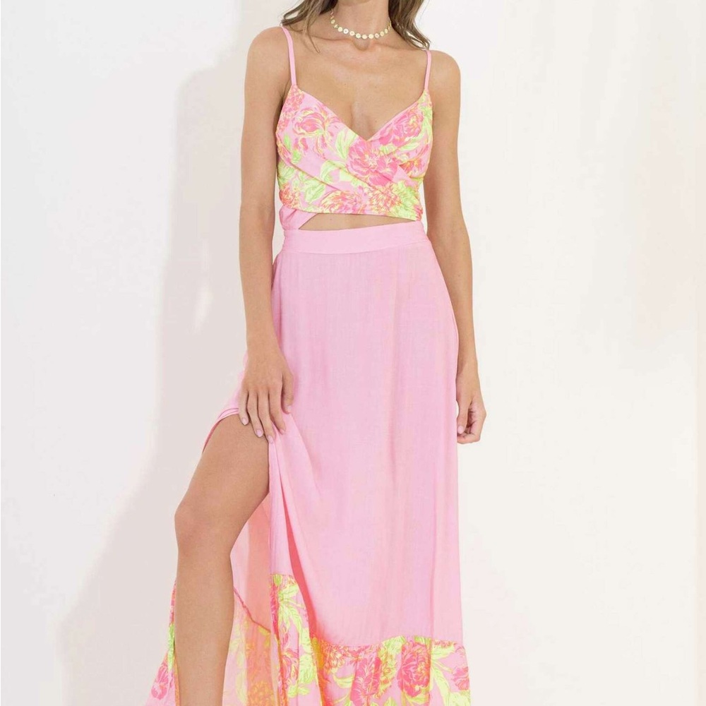 Maaji Pink Floral Maxi Dress with wrap bodice 💜